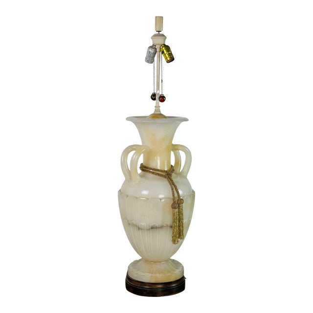 Early 20th Century Monumental Carved Alabaster Neoclassical Lamp For Sale
