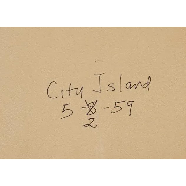 Eve Nethercott's rendering of several worn buildings on a marshy island in the middle of a harbor is full of character and...