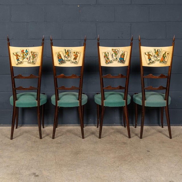 Italian Dining or Games Table and Chairs with Playing Cards Motif by Aldo Tura, 1960s, Set of 5 For Sale - Image 10 of 18