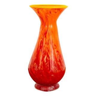 Mid 20th Century Modern Kenneth Marin Handblown Art Glass Vase Orange Amber Tall Round For Sale