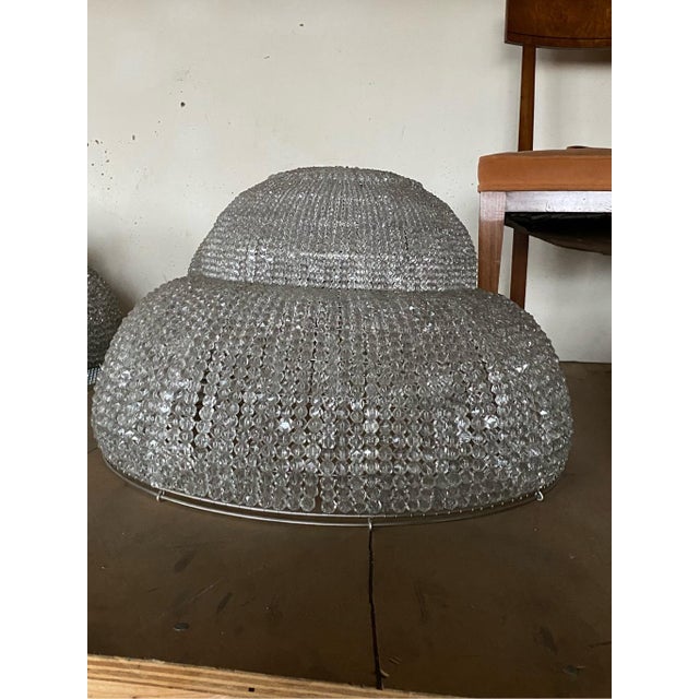 Large Antique French Chandelier Globe Basket with Glass Beads 14” diameter 13” tall