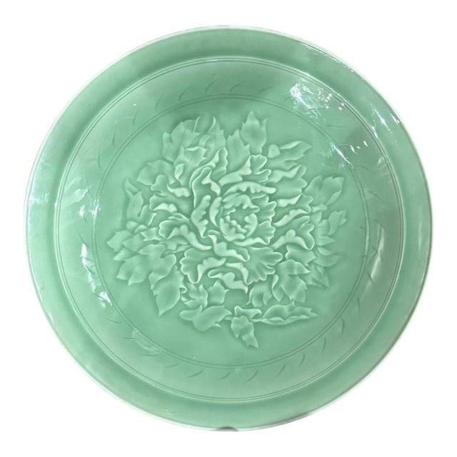 Mid 20th Century Rare Large Chinese Longquan Celadon Green / Jade - Porcelain Plate China For Sale