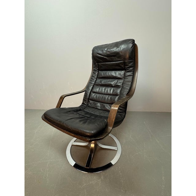 Black Mid-Century Design Göte Möbler T213 Swivel Chair, Sweden, 1970s For Sale - Image 8 of 14