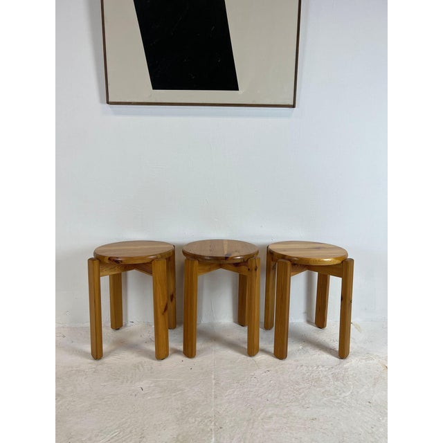Vintage Pine Stools, 1970s, Set of 3 For Sale - Image 13 of 16