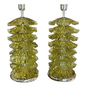 Murano "Ruffle" Lamps in Olive Green