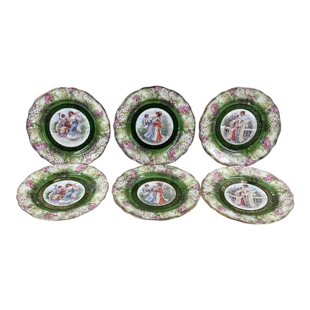 Antique Moschendorf Bavaria "Ladies of Leisure" Cabinet Plates - Set of 6 For Sale