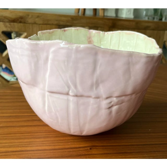 Late 20th Century Late 20th Century Handcrafted Balloon Centerpiece Bowl in a Powdery Pink Glaze For Sale - Image 5 of 7