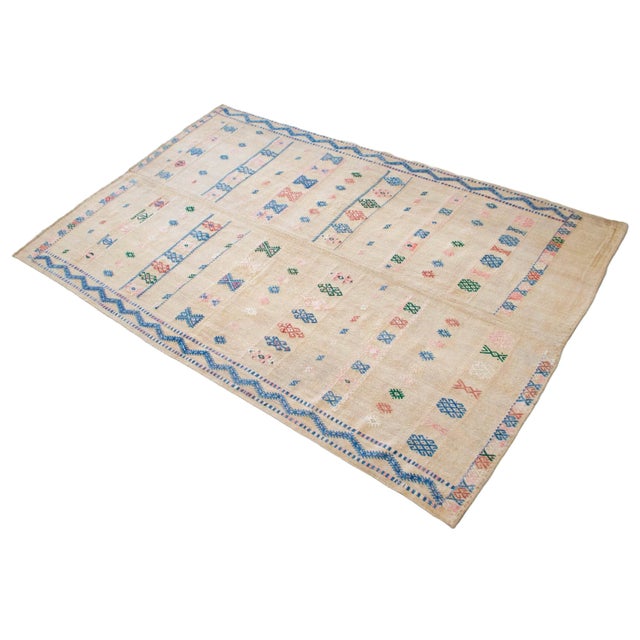 1950s 1950s Vintage Turkish Kilim Handwoven Embroidered Area Rug For Sale - Image 5 of 12