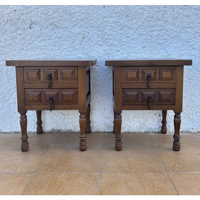 Rustic Mid-Century Spanish Rustic Wood Bedside Tables, 1940s, Set of 2 For Sale - Image 3 of 12