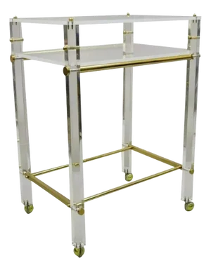Vintage Mid Century Modern Lucite & Brass Rolling Bar Cart Tall Side Table