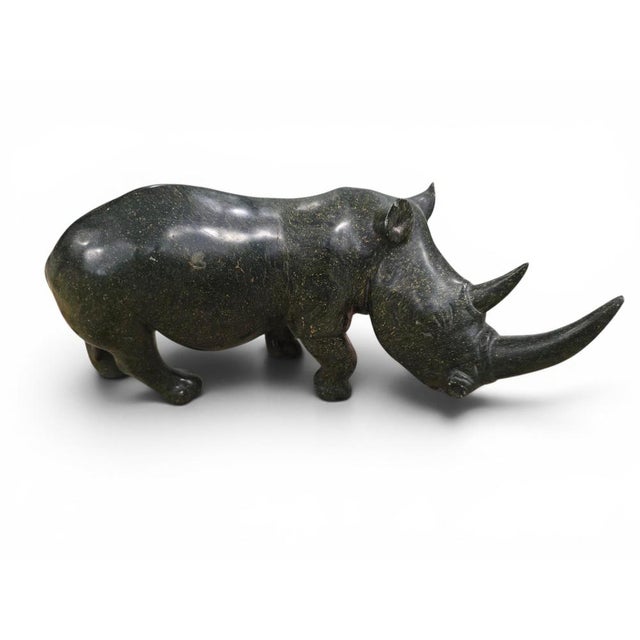 Black Serpentine Rhinoceros Sculpture by Lamelik, Zimbabwe, 1960s For Sale - Image 8 of 11