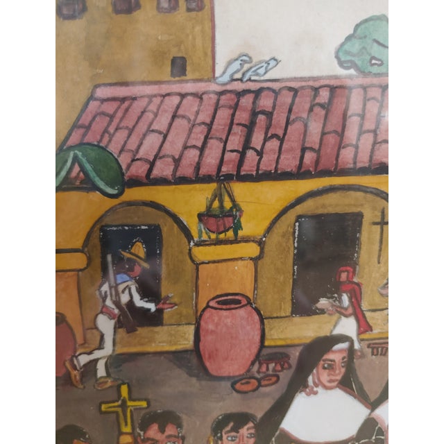 Goldenrod Early 20th Century Vintage Outsider Art Folk Art El Grito Dolores Watercolor Painting, Framed For Sale - Image 8 of 9
