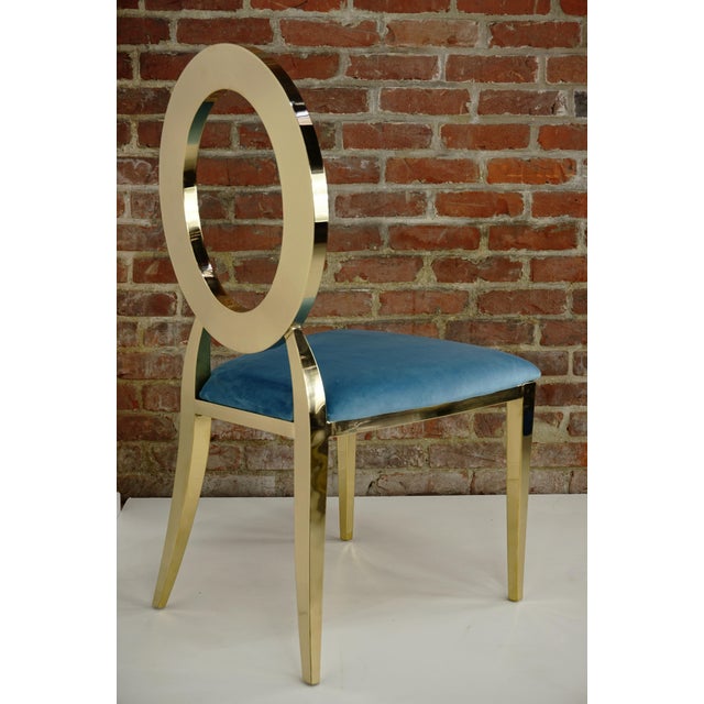 Turquoise Velvet and Gilt Metal Chair For Sale - Image 4 of 6