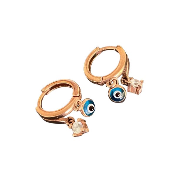 Baby Evil Eye Rose Gold Earrings, A Pair For Sale - Image 10 of 12
