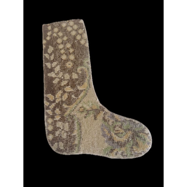 2020s Chocolate Brown Zigzag Vintage Kilim Christmas Stocking, Wool With Olive Toe, 12.6 X 18.5 in – One of a Kind Decor For Sale - Image 5 of 10