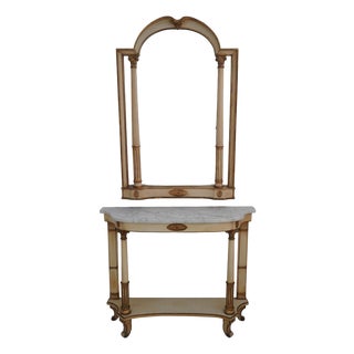Palladio Vintage Italian Creme Painted Console Table W. Mirror For Sale