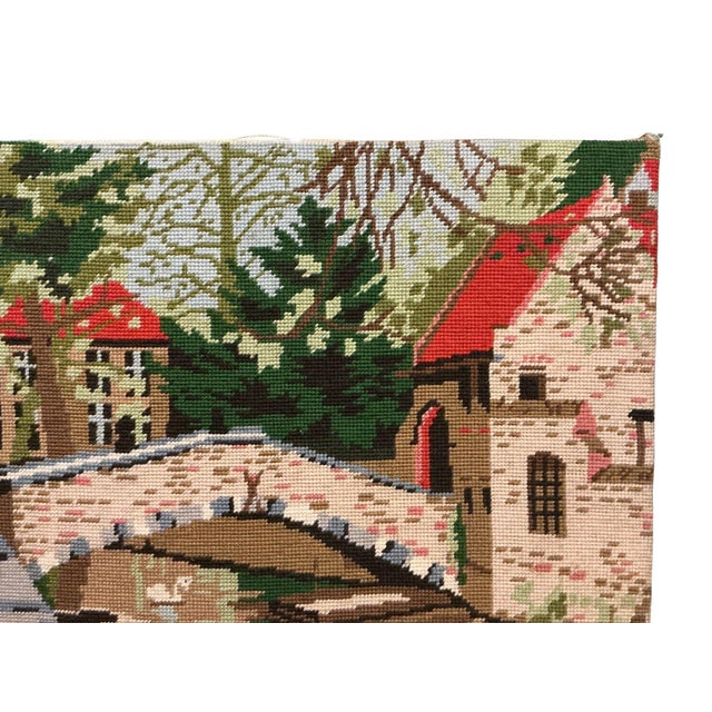 Beautiful vintage needlepoint of the “Brugge Bridge”. The design depicts a scenic landscape of the famous bridge where the...