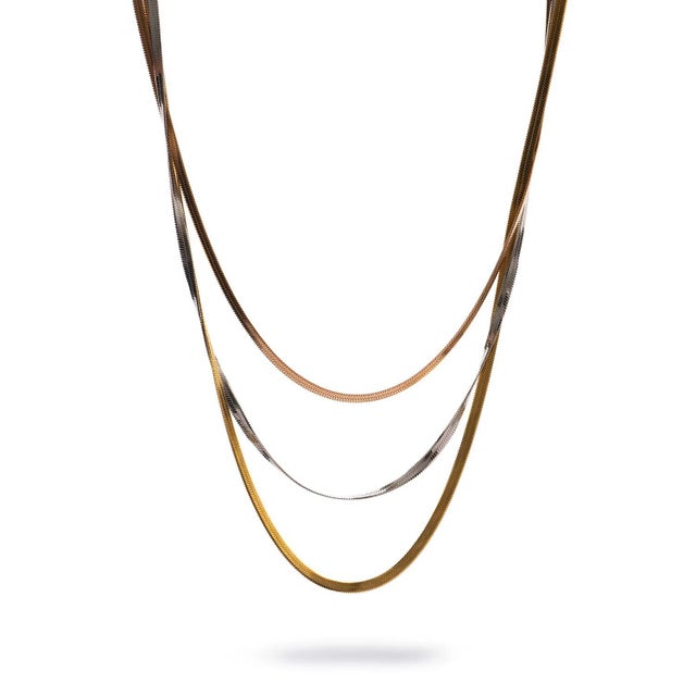 Metal Trio Glow Layered Italian Chain Necklace For Sale - Image 7 of 7