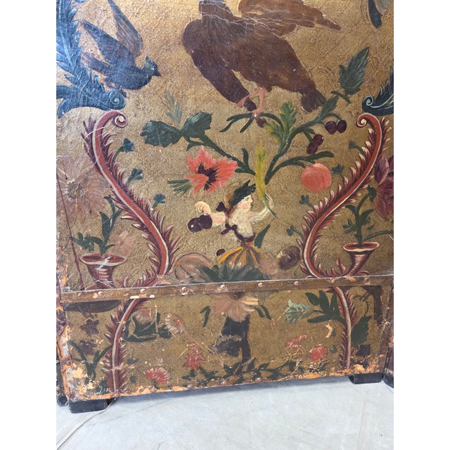 Antique 19th Century Painted Leather Folding Screen For Sale - Image 14 of 18