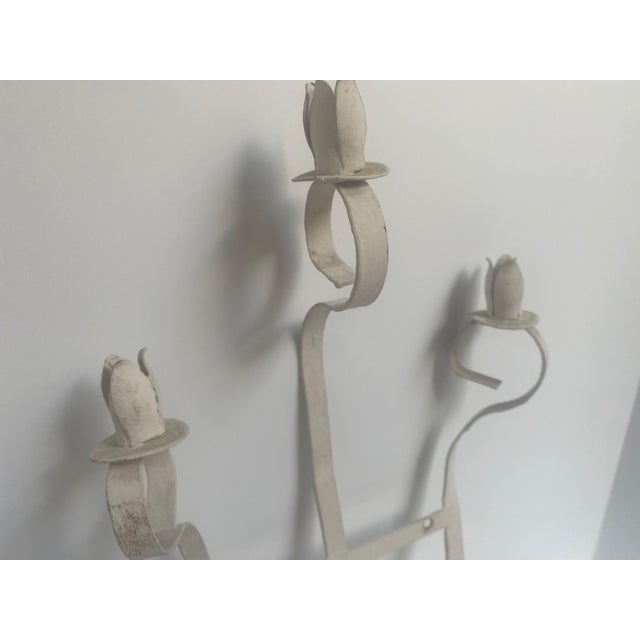 Vintage White Metal Garden Wall Planter Shabby Chic Cottage Candleholder For Sale - Image 4 of 10