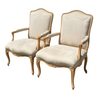 Pair of J. Robert Scott Villa Fauteul Suede Leather Arm Chairs For Sale