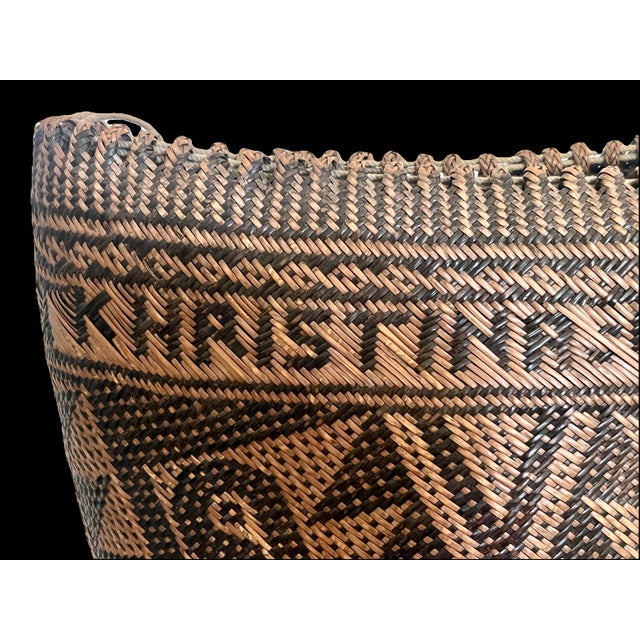 1973 Hand Woven Rattan Basket, Tote, Backpack, Borneo - Indonesia, Signed and Dated For Sale - Image 12 of 14