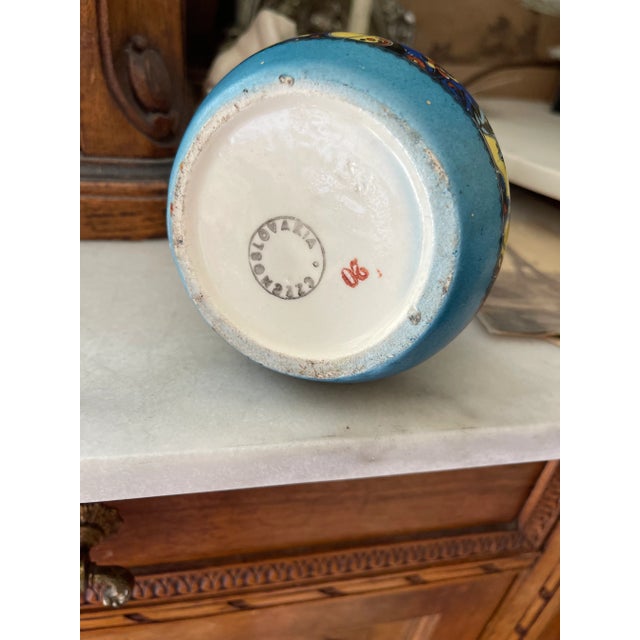 Blue 1920s Lovely Saturated European Painted Floral Band Vase For Sale - Image 8 of 12