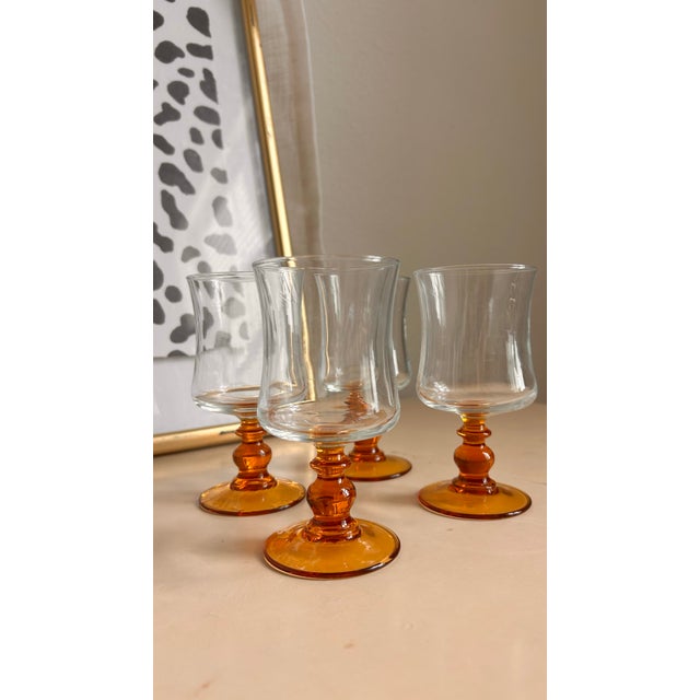 Mid-Century Modern Vintage 1970s Amber Liqueur / Dessert Wine Glasses- Set of 4 For Sale - Image 3 of 3