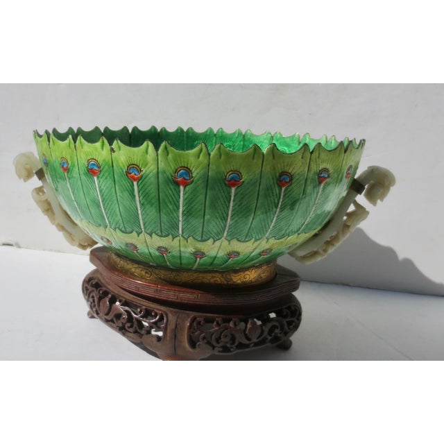 A Large Chinese Enamel Peacock Bowl 19th Century For Sale - Image 10 of 10