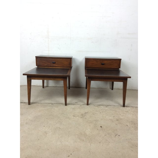 Pair Mid Century Modern Walnut Step Tables With Single Drawer For Sale - Image 11 of 12