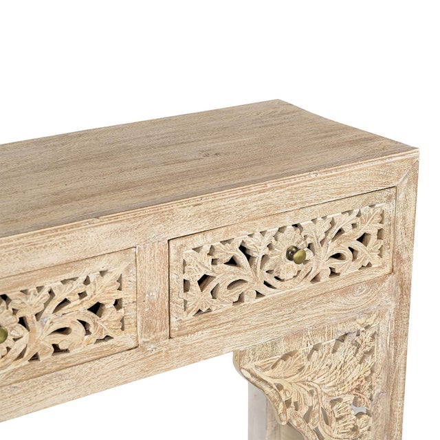 1990s Transitional Style Wooden Carved Lattice Distressed White Console With Drawers For Sale - Image 5 of 5