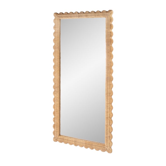 Spritely Home Accent Furniture Flora 32 in. W x 69.5 in. H Rectangular Scalloped Rattan Floor Mirror, Natural Rattan For Sale - Image 4 of 7