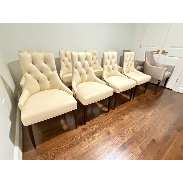 Baker Furniture Thomas Pheasant Ritz Dining Leather Chairs + Two Baker Hostess Chairs - Set of 10 For Sale - Image 14 of 15