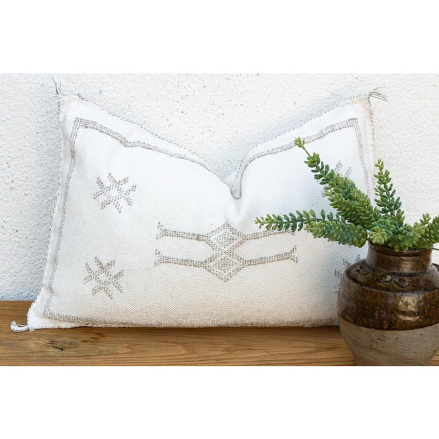 White White Diamond Lumbar Moroccan Silk Pillow For Sale - Image 8 of 8