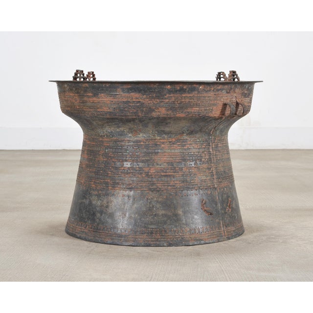 Tribal Southeast Asian Patinated Bronze Rain Drum Drink Table 2 Ft For Sale - Image 3 of 18