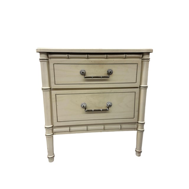 Late 20th Century Pair of Cream Henry Link Style Faux Bamboo Nightstands For Sale - Image 5 of 12