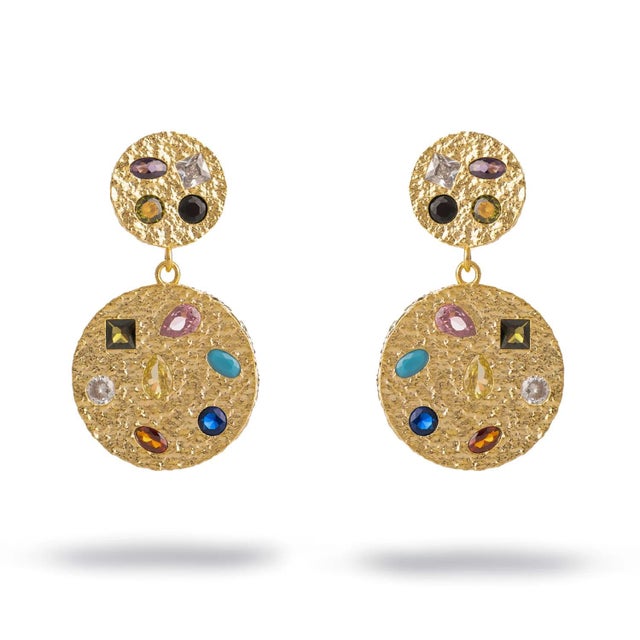 Bronze Celestial Harmony Multi Gemstone Gold Earrings, A Pair For Sale - Image 8 of 8