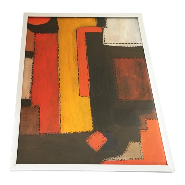 Acrylic on Paper Framed Abstract For Sale