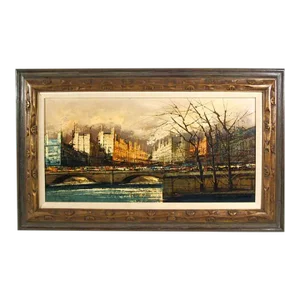 Paris Bridge in Winter, Unknown Artist Oil on Canvas, Signed 'calvan' L.r.