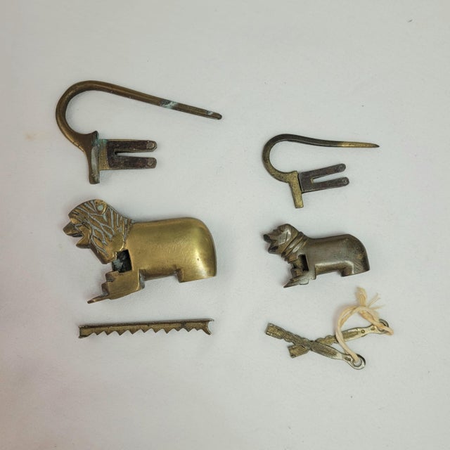Traditional Vintage Brass Lion and Dog Puzzle Padlocks With Keys Figural Trick Locks For Sale - Image 3 of 13