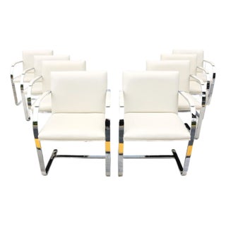 MCM Ludwig Mies Van Der Rohe Brno Flat Bar Chairs in White Leather by Gordon, Set of 8 For Sale