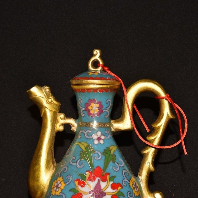 Turquoise Late 19th Century Cloisonné Enamel Ewer With Dragon Spout, 1.2kg For Sale - Image 8 of 9