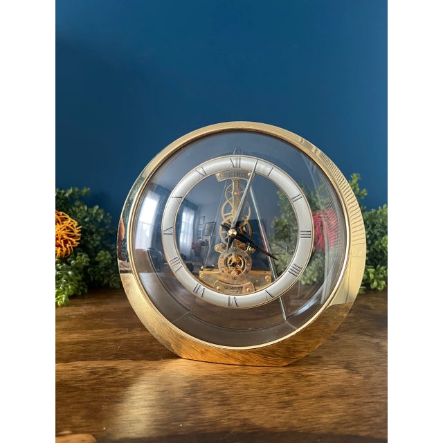 1990s Brass & Glass Seiko Skeleton Clock For Sale - Image 9 of 12