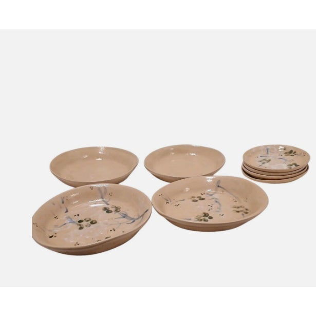 Asian Vintage Asian Pottery Sushi Plates Oriental Cherry Blossom Floral Hand Painted - 8 pcs For Sale - Image 3 of 9