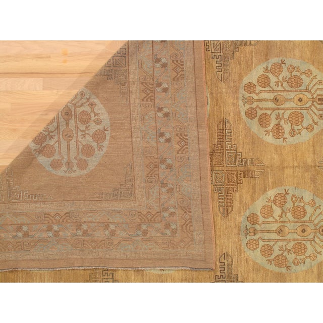 Vintage Khotan Rug, Handmade Oriental Rug, Light Blue, Caramel, Brown, Gray For Sale - Image 9 of 12