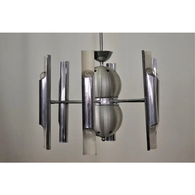 Chromed chandelier by Toscana Luc, 1970s, 6 lights. I have official proof of authenticity such as vintage catalogs,...