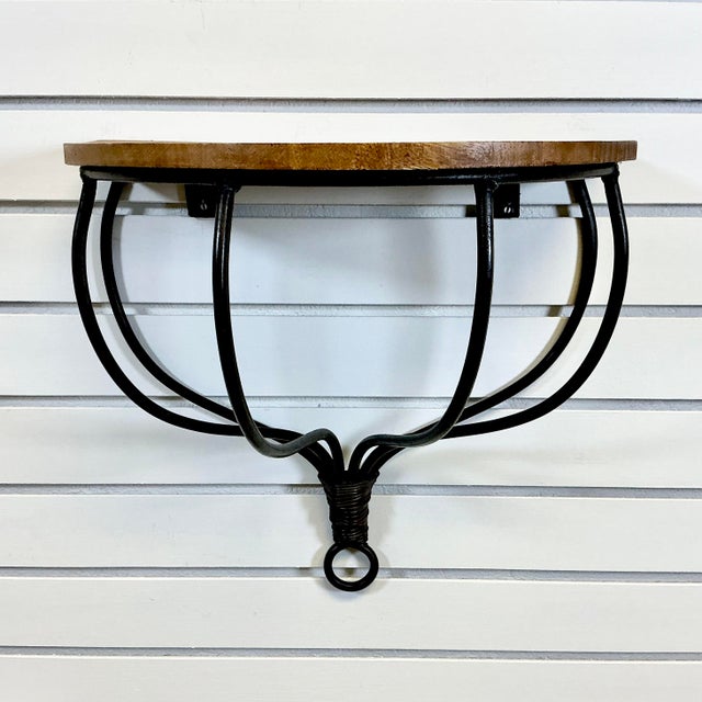 1980s 1980s Vintage Brutalist Boho Chic Rustic Iron and Wood Wall-Mounted Shelf. For Sale - Image 5 of 13