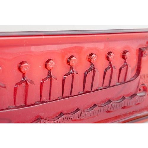 Vintage Swedish Wall-Mounted Art Glass Relief with Viking Ship by John Käll, 1970s For Sale - Image 3 of 5