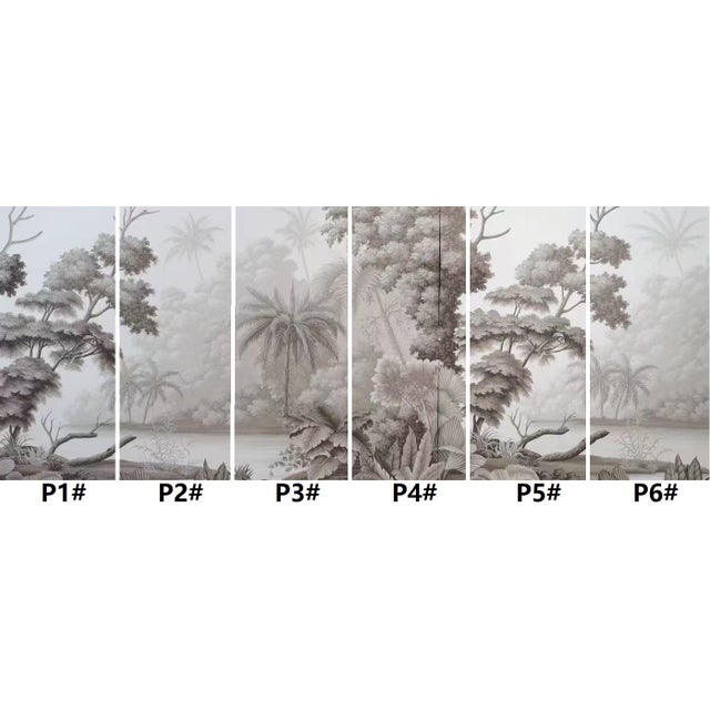 1: Commodity: Hand-Painted Retro Grey Tone Palm Rainforest Wall Mural 2: Handicrafts: 100% handmade and hand-painted. 3:...