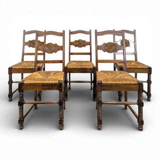 Brutalist Oak Chairs in the style of Dudouyt, Set of 5 For Sale